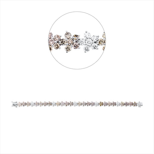Armband 18 kt WG, 36 Brill. 1,23 ct, F-vsi, 138 Brill. 4,87 ct, fancy