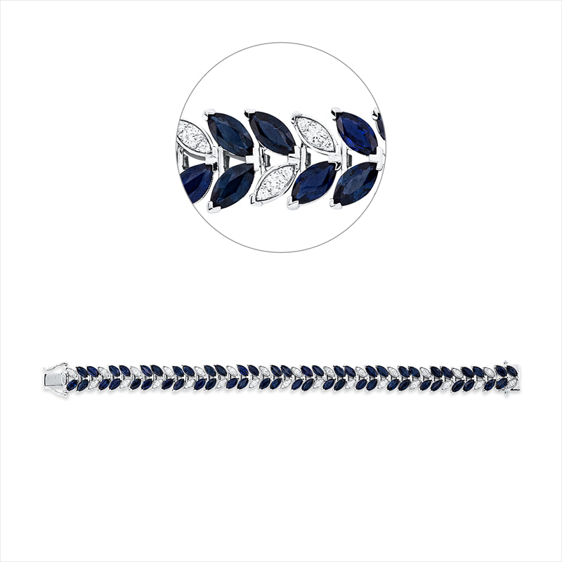 Armband 18 kt WG, 84 Brill. 0,98 ct, F-si, 56 Saphire 15,56 ct blau