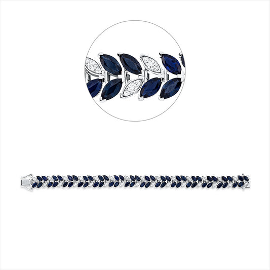 Armband 18 kt WG, 84 Brill. 0,98 ct, F-si, 56 Saphire 15,56 ct blau