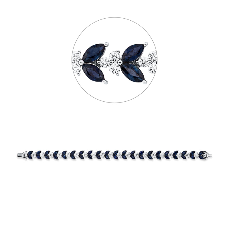 Armband 18 kt WG, 62 Brill. 2,51 ct, F-vsi, 42 Saphire 14,59 ct blau