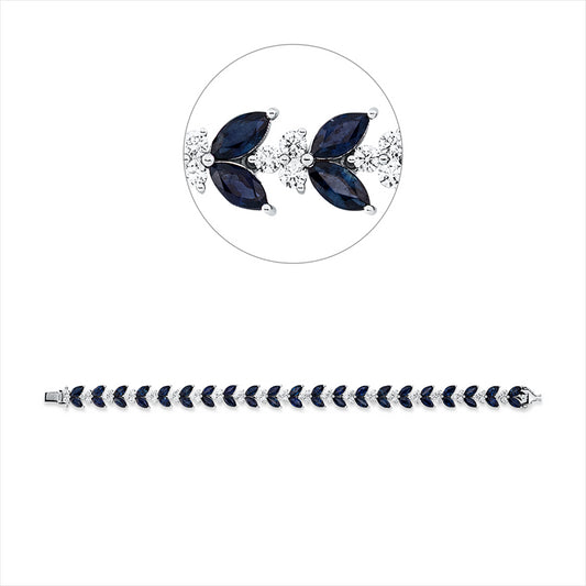 Armband 18 kt WG, 62 Brill. 2,51 ct, F-vsi, 42 Saphire 14,59 ct blau