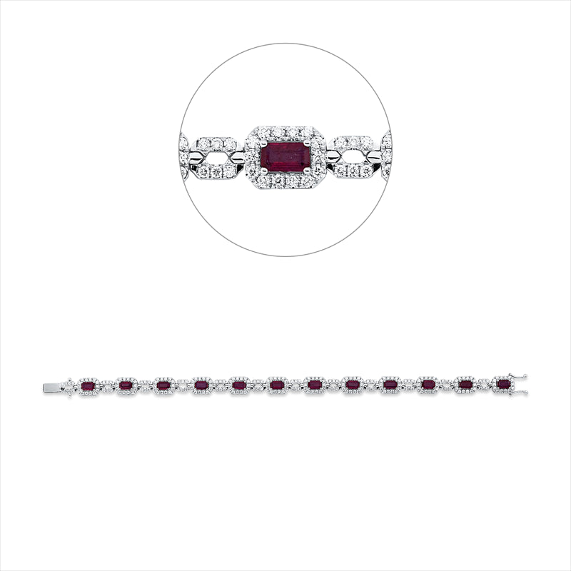 Armband 18 kt WG, 240 Brill. 2,11 ct-vsi, 12 Rubine 3,43 ct rot