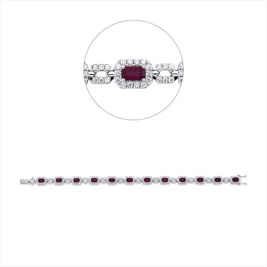 Armband 18 kt WG, 240 Brill. 2,11 ct-vsi, 12 Rubine 3,43 ct rot