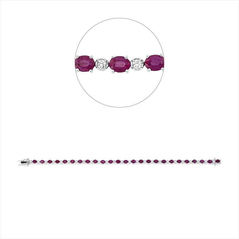 Armband 18 kt WG, 25 Brill. 0,52 ct, F-si, 25 Rubine 6,18 ct rot