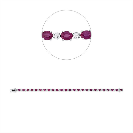 Armband 18 kt WG, 25 Brill. 0,51 ct, F-si, 25 Rubine 5,34 ct rot
