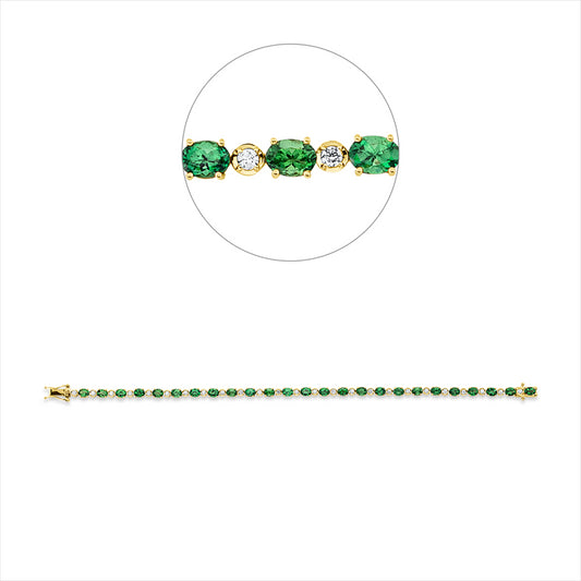 Armband 18 kt GG, 25 Brill. 0,51 ct, F-si, 25 Tsavorith 5,70 ct grün