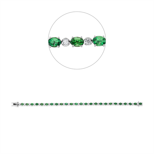Armband 18 kt WG, 25 Brill. 0,51 ct, F-si, 25 Tsavorith 4,54 ct grün