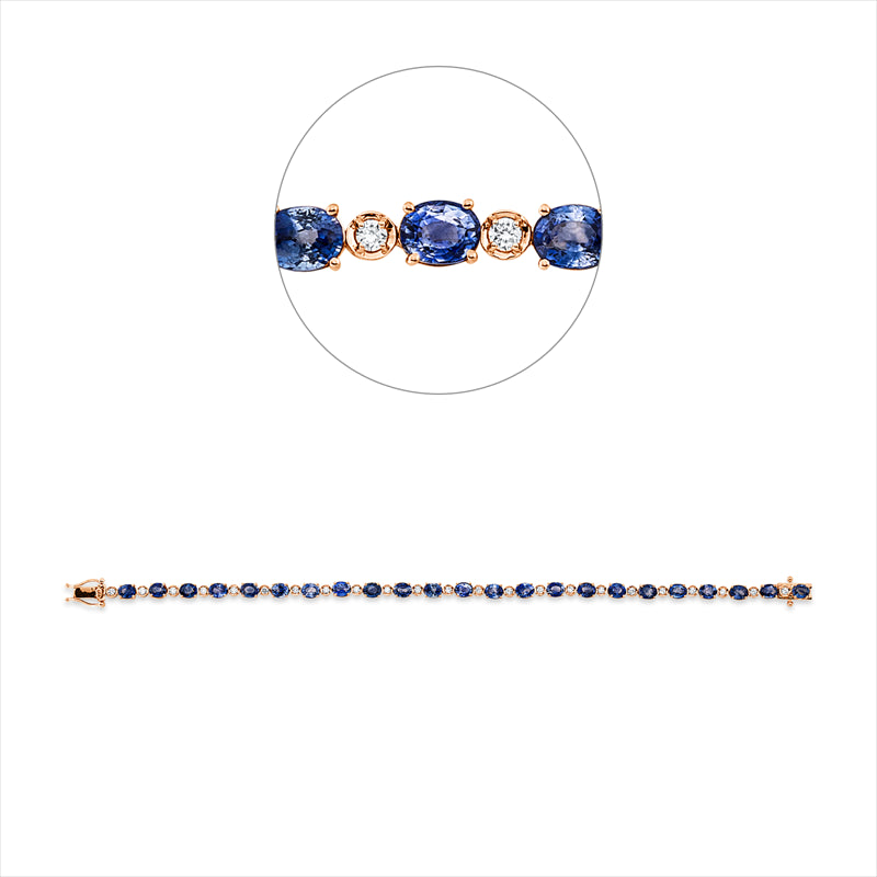 Armband 18 kt RG, 23 Brill. 0,47 ct, F-si, 23 Saphire 7,44 ct blau