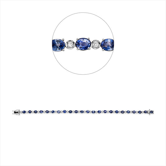 Armband 18 kt WG, 23 Brill. 0,47 ct, F-si, 23 Saphire 6,48 ct blau