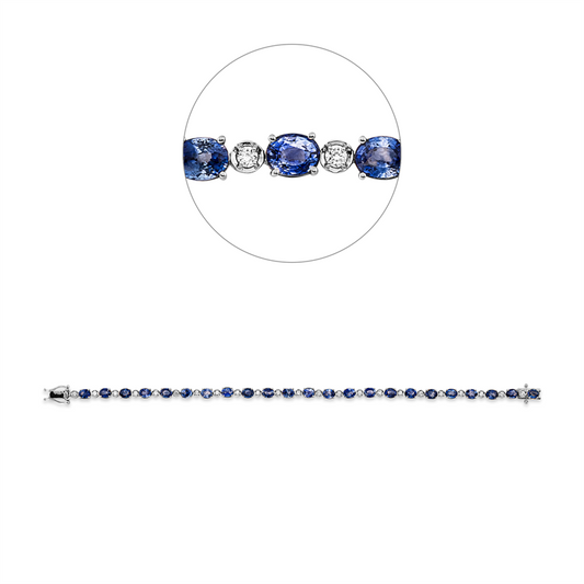 Armband 18 kt WG, 23 Brill. 0,47 ct, F-si, 23 Saphire 6,48 ct blau