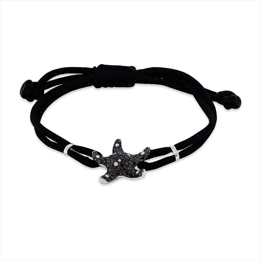 Armband 18 kt WG, schwarz cord, 61 Brill.0,51ct, TW-pi, 2 Brill.0,04ct, schwarz, 69 Saphire 0,68ct gelb