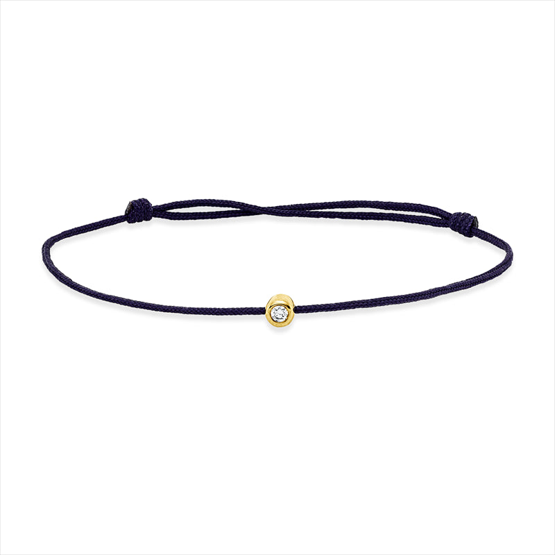 Armband 18 kt GG, dark lila cord 15,5-19,5 cm, 1 Brill. 0,03 ct, W-si