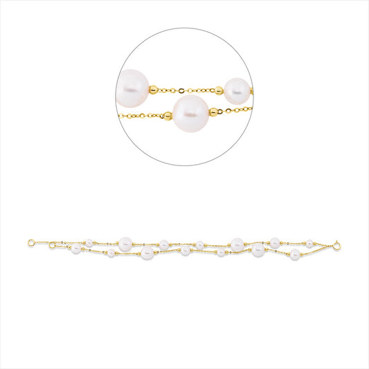 Armband 18 kt GG, mit ZÖ 18 cm, 5 ZP weiß 6 mm, 4 ZP weiß 8 mm, 5 ZP weiß 4,5 mm