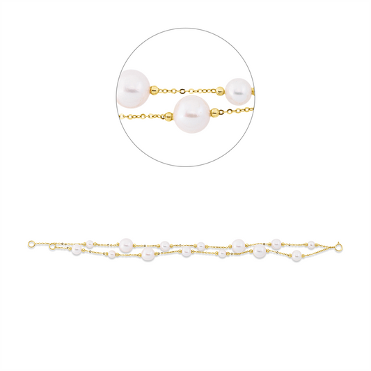 Armband 18 kt GG, mit ZÖ 18 cm, 5 ZP weiß 6 mm, 4 ZP weiß 8 mm, 5 ZP weiß 4,5 mm