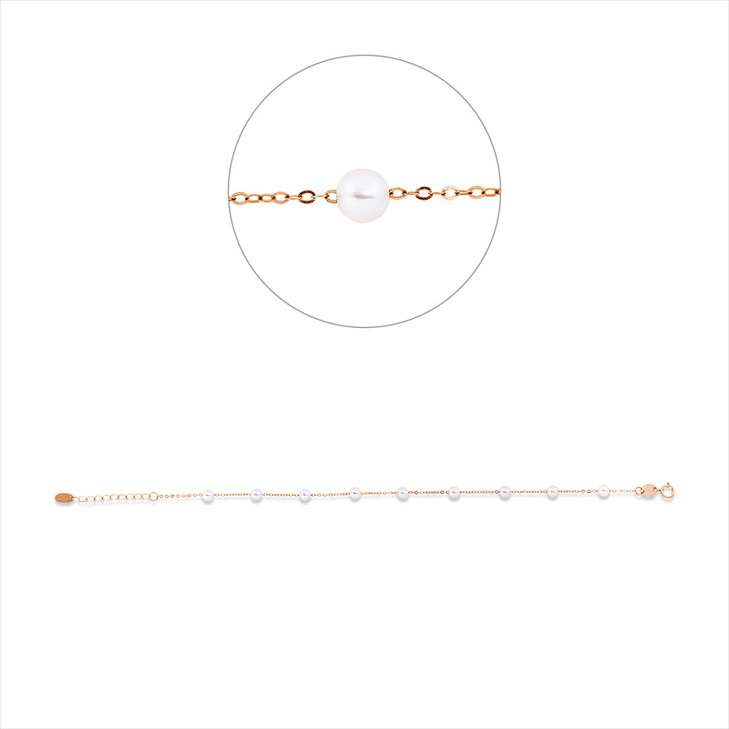 Armband 18 kt RG, mit ZÖ 16 cm, 9 SW weiß 3,5 mm, L:18,5 cm