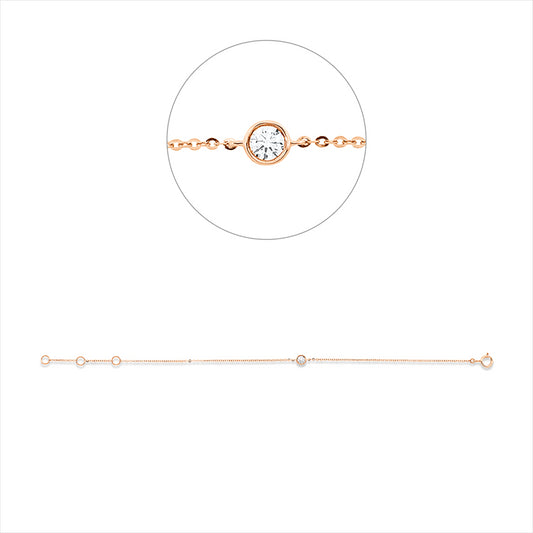 Armband 18 kt RG, mit ZÖ 14 cm + 15 cm, 1 Brill. 0,10 ct, TW-si