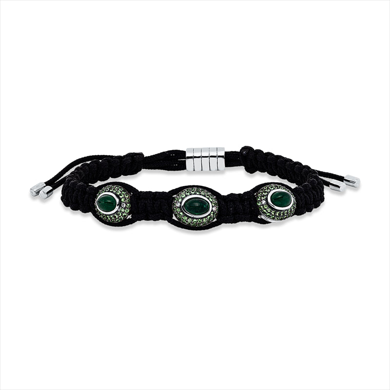 Armband 18 kt WG,teils schw rhod,6 Brill. 0,04ct,I-vsi,3 Sm 1,84ct grün,126 Tsav 0,70ct grün