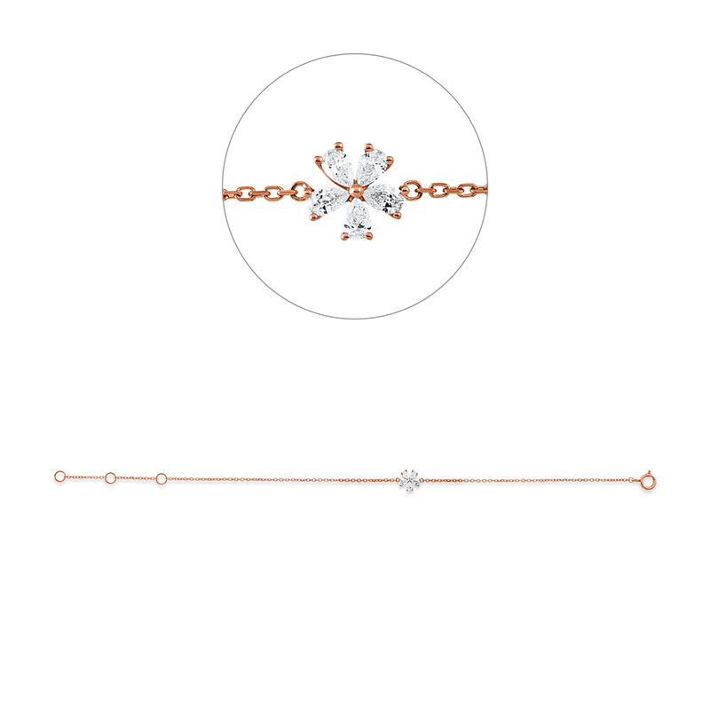 Armband 18 kt RG, mit ZÖ 15 cm + 16,5 cm, 5 Tropfen 0,18 ct, TW-vsi