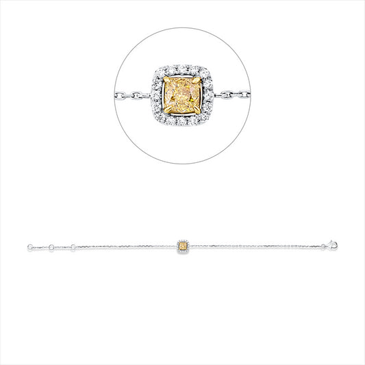 Armband 18 kt WG+GG, mit ZÖ 15 cm + 16,5 cm, 1 Cushion 0,42 ct, gelb, 16 Brill. 0,09 ct, TW-si
