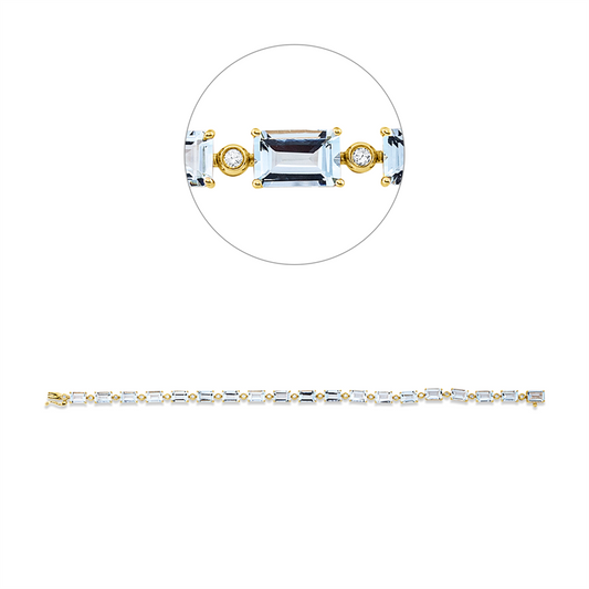 Armband 18 kt GG, 19 Brill. 0,21 ct, TW-si, 19 Aquamarin 8,70 ct blau