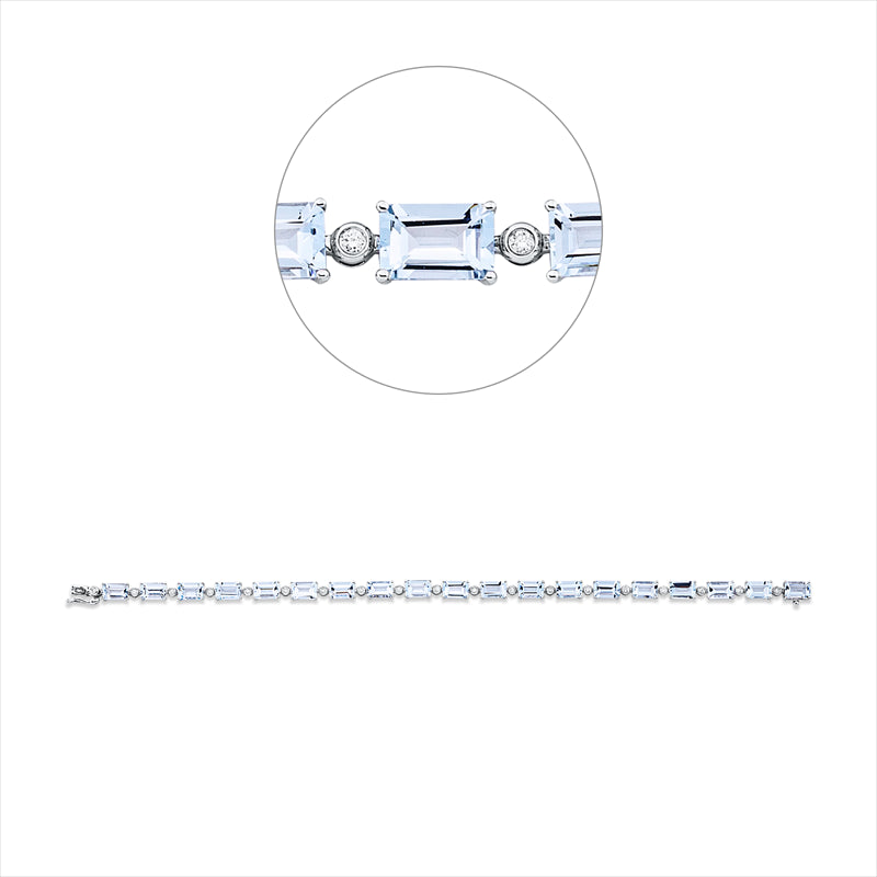 Armband 18 kt WG, 19 Brill. 0,21 ct, TW-si, 19 Aquamarin 9,40 ct blau