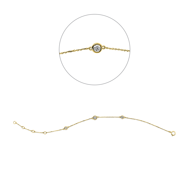 Armband 18 kt GG, mit ZÖ 14,5+15,5+17 cm, 3 Brill. 0,21 ct, TW-si