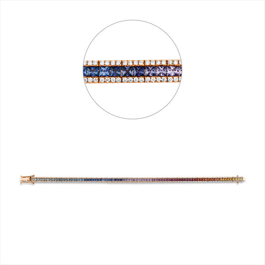 Armband 18 kt RG, 336 Brillanten 1,21 ct, TW-si, 84 Saphire 4,44 ct fancy, L:18,0 cm