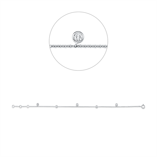 Armband 18 kt WG, mit ZÖ 15,5 cm + 16,5 cm, 5 Brill. 0,24 ct, W-si