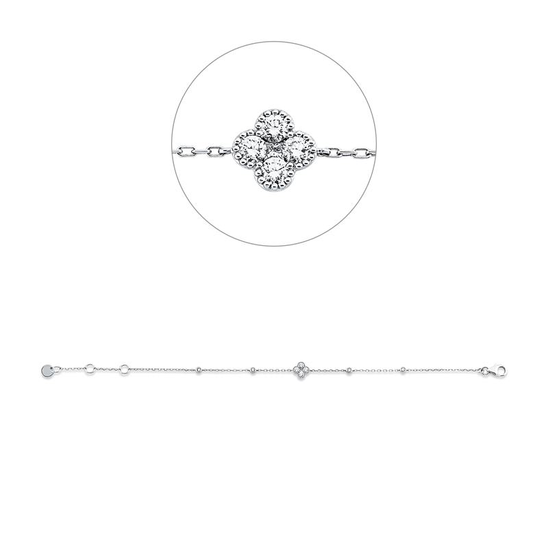 Armband 18 kt WG, mit ZÖ 15.5 cm + 17 cm, 1 Princ. 0,03 ct, TW-si, 8 Brill. 0,30 ct, TW-si