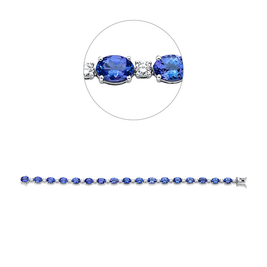 Armband 950 Pt WG+P950, 17 Brill. 1,49 ct, TW-si, 17 Tansanit 13,01 ct blau