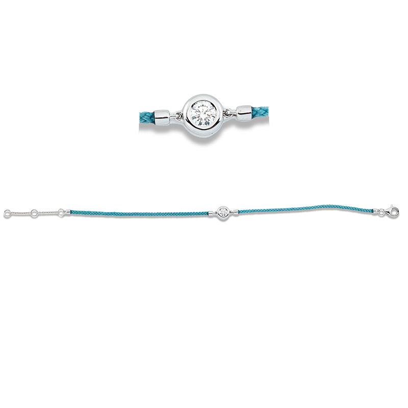 Armband 18 kt WG, Türkis cord, ZÖ 15+16,5 cm, 1 Brill. 0,19 ct, TW-si
