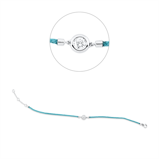 Armband 18 kt WG, Türkis cord, ZÖ 15+16,5 cm, 1 Brill. 0,23 ct, TW-si
