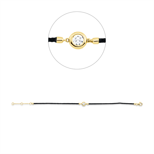 Armband 18 kt GG, Black cord, ZÖ 15+16,5 cm, 1 Brill. 0,24 ct, TW-si
