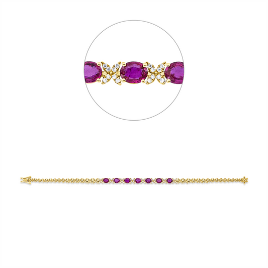 Armband 18 kt GG, 64 Brill. 0,23 ct, TW-si, 7 Rubine 3,20 ct rot
