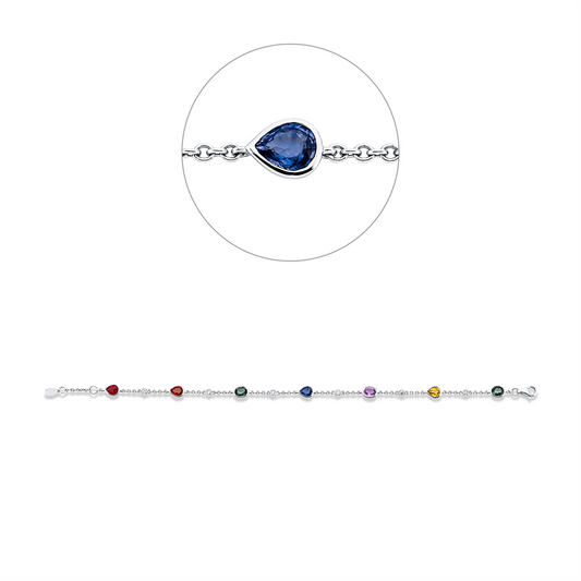 Armband 18 kt WG, mit ZÖ 17 cm, 6 Brill. 0,17 ct, F-vsi/si, 7 Saphire 2,89 ct multicolor
