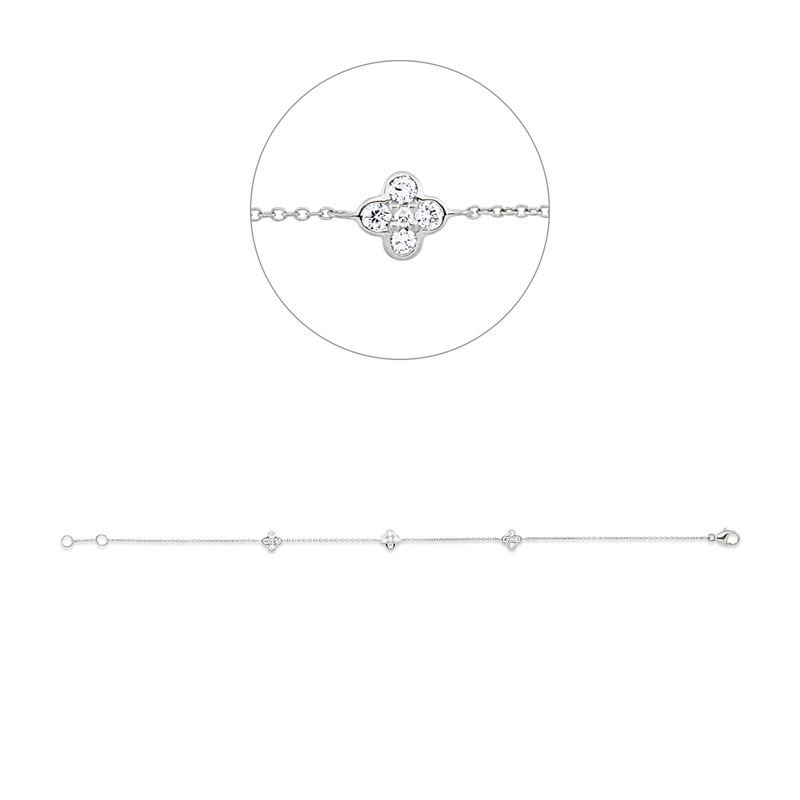 Armband 18 kt WG, mit ZÖ 18 cm, 3 Brill. 0,03 ct, TW-si, 12 Brill. 0,30 ct, TW-si