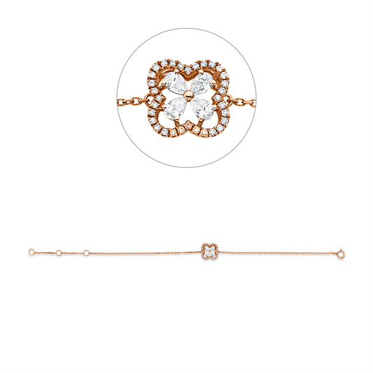 Armband 18 kt RG, 4 Tropfen 0,25 ct, TW-vsi, 32 Brill. 0,09 ct, TW-si
