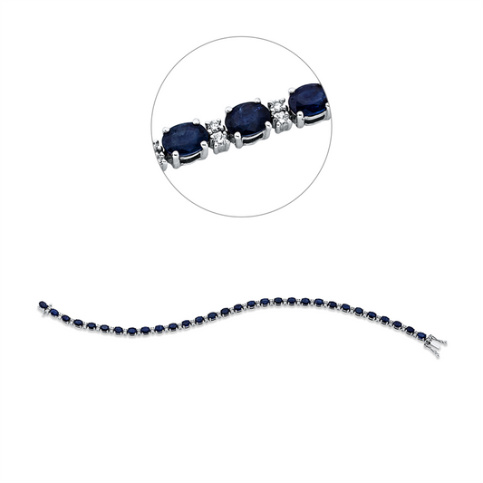 Armband 14 kt WG, 60 Brill. 0,42 ct, TW-si, 30 Saphire 7,01 ct blau