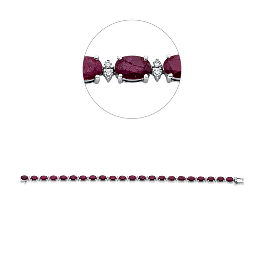Armband 14 kt WG, 44 Brill. 0,44 ct, TW-si, 22 Rubine 10,60 ct rot