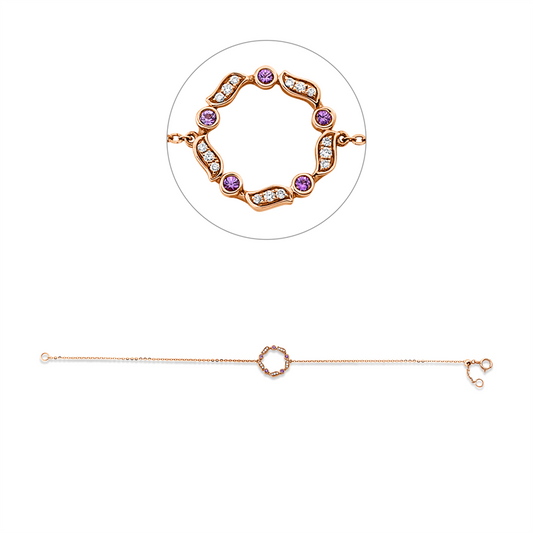 Armband 18 kt RG, 15 Brill. 0,04 ct, TW-si, 5 Saphire 0,07 ct pink