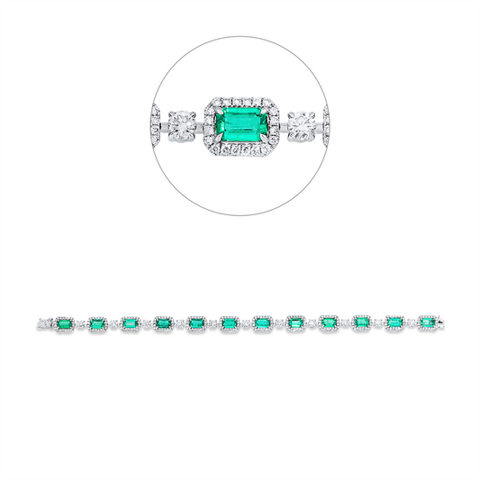 Armband 18k WG, IGI61J3409423, 12 Brill.1,51ct, 240 Brill. 1,16ct, F-vvs/vs, 12 Smaragde 5,28ct grün