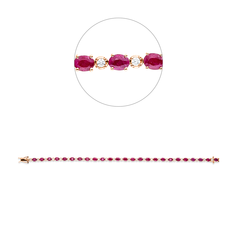 Armband 18 kt RG, 25 Brill. 0,50 ct, F-vsi/si, 25 Rubine 6,82 ct rot