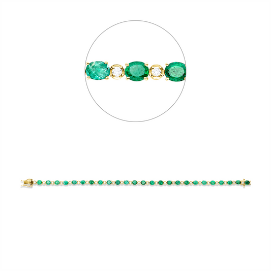 Armband 18 kt GG, 25 Brill. 0,51 ct, F-vsi/si, 25 Smaragde 5,56 ct grün