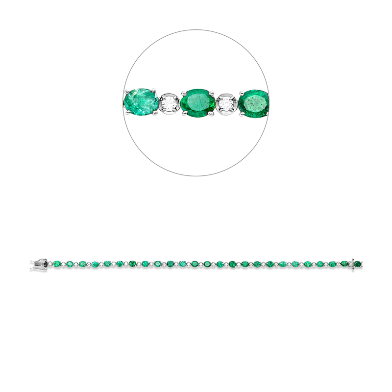 Armband 18 kt WG, 25 Brill. 0,50 ct, F-vsi/si, 25 Smaragde 4,00 ct grün