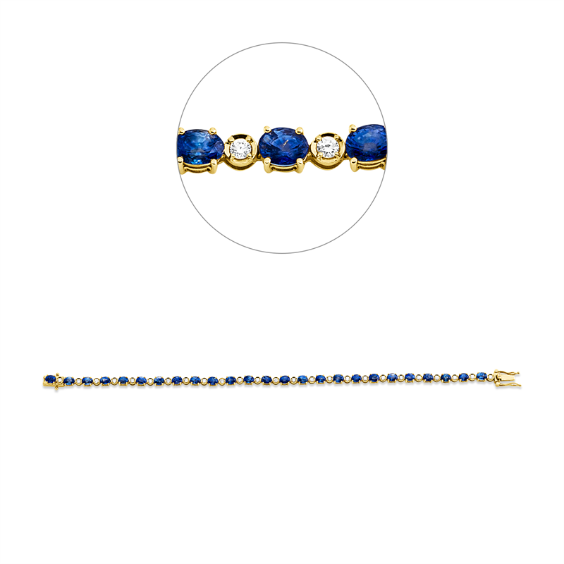 Armband 18 kt GG, 25 Brill. 0,51 ct, F-vsi/si, 25 Saphire 7,45 ct blau