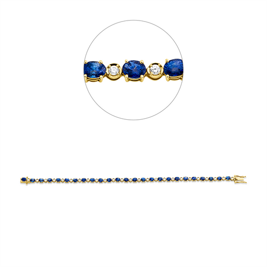 Armband 18 kt GG, 25 Brill. 0,51 ct, F-vsi/si, 25 Saphire 7,45 ct blau