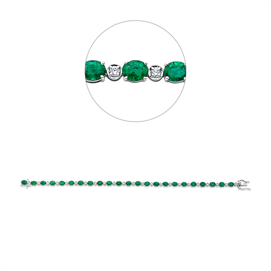 Armband 18 kt WG, 23 Brill. 0,45 ct, F-vsi/si, 23 Smaragde 5,15 ct grün