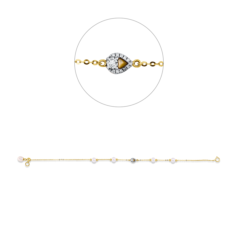 Armband 18 kt GG,rhod,Silikonverschl, 12 Br 0,04 ct, TW-si, 1 Perlm gold, 1 SW weiß 5 mm, 4 SW weiß 4 mm