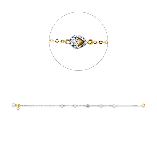 Armband 18 kt GG,rhod,Silikonverschl, 12 Br 0,04 ct, TW-si, 1 Perlm gold, 1 SW weiß 5 mm, 4 SW weiß 4 mm