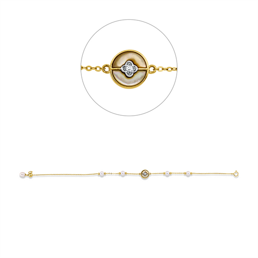 Armband 18 kt GG,rhod,Silikonverschl,1 Br 0,01 ct,TW-si,2 Perlmu gelb,1 SW weiß 4,5 mm,4 SW weiß 4 mm